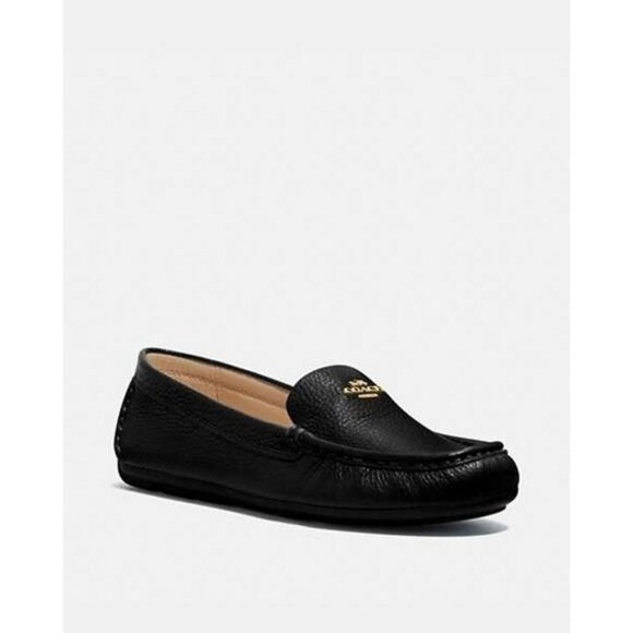 Coach Marley Flat Loafer Women’s 6.5 Black Leather Slip-On Logo Comfort Casual - Picture 1 of 5